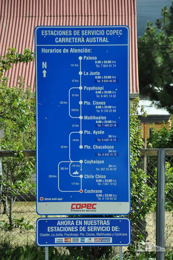 Informação importante: horário de funcionamento e localização dos postos de combustível ao longo da Carretera Austral, no sul do Chile
